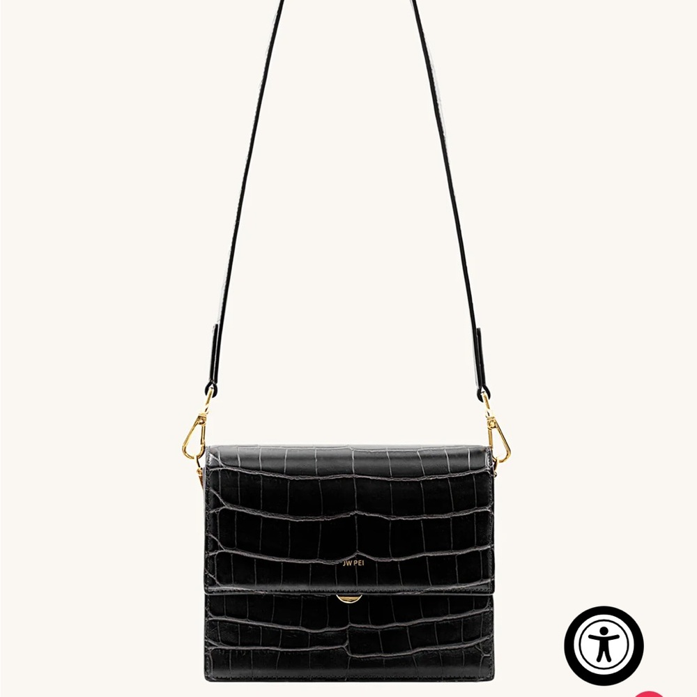 NWOT JW Pei Mini Flap Crossbody Bag in black croc finish